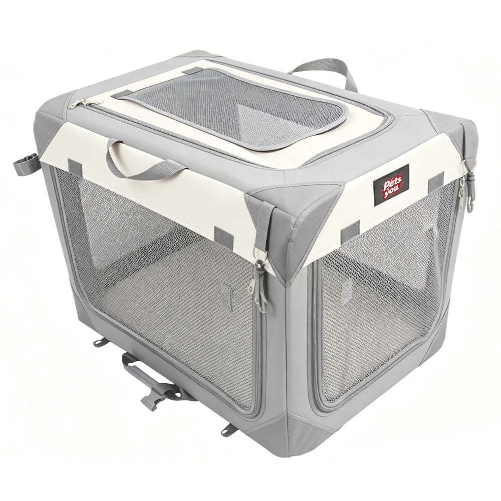 pets&you Collapsible Soft Sided Pet Crate Kennel, 3-Door Breathable Mesh Portable Dog Cat Travel House for Indoor Training Car Trips Vet Visits