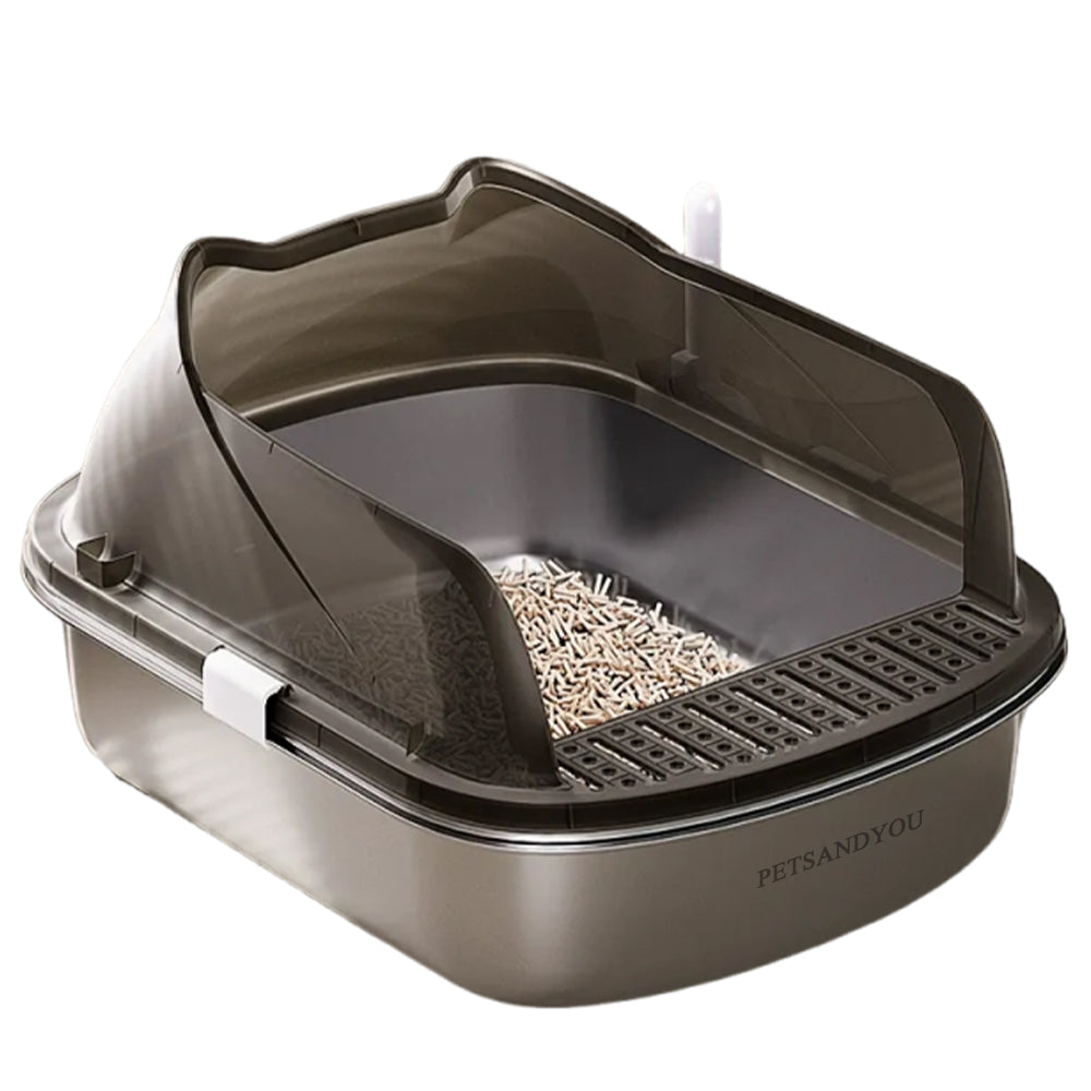 PETSANDYOU Enclosed Stainless Steel Cat Litter Box with Anti-Tracking Step & Odor Control Scoop Holder