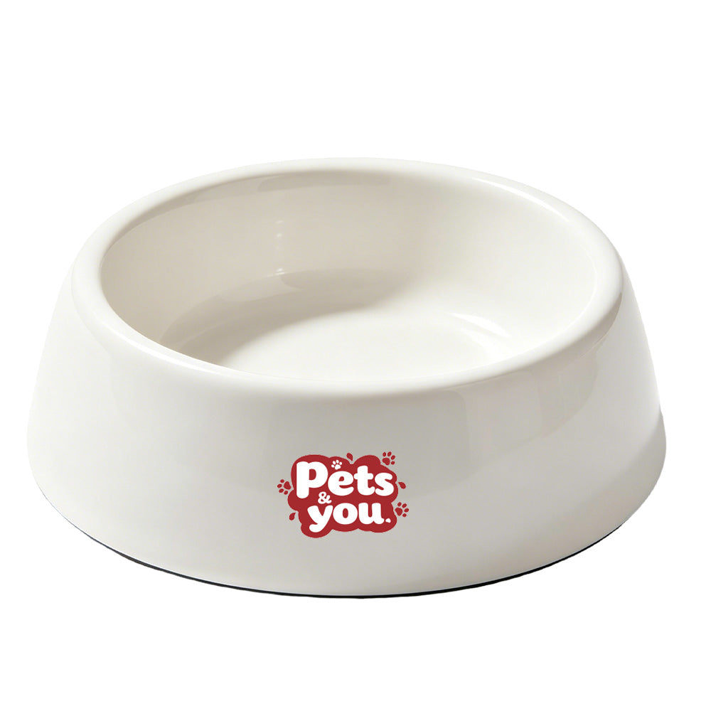 pets&you White Glossy Dog Bowl, Wide Tilted Non-Slip Single Feeding Dish, Stain Resistant Food Water Bowl for Small Medium Large Dogs & Cats