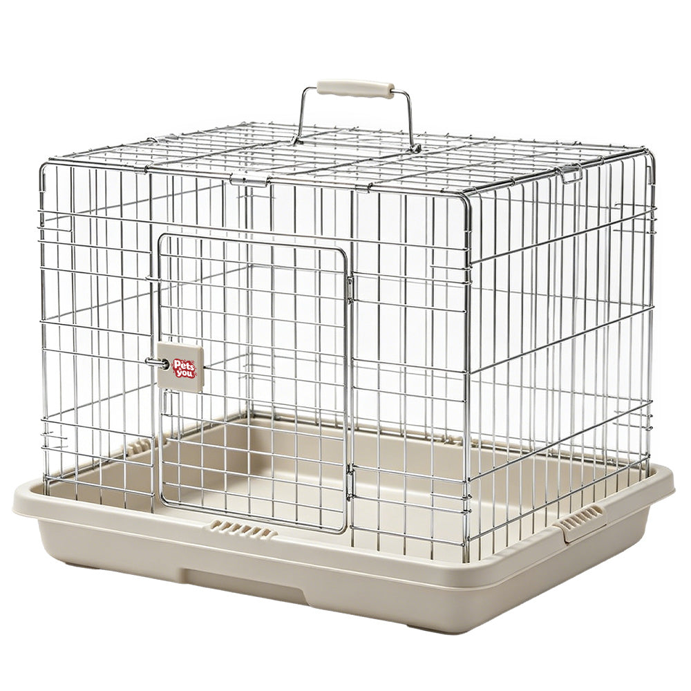 pets&you Stainless Metal Wire Small Pet Cage with Top Carry Handle & Slide-Out Waste Tray, Indoor Transport Training Crate for Kittens, Puppies, Rabbits, Guinea Pigs