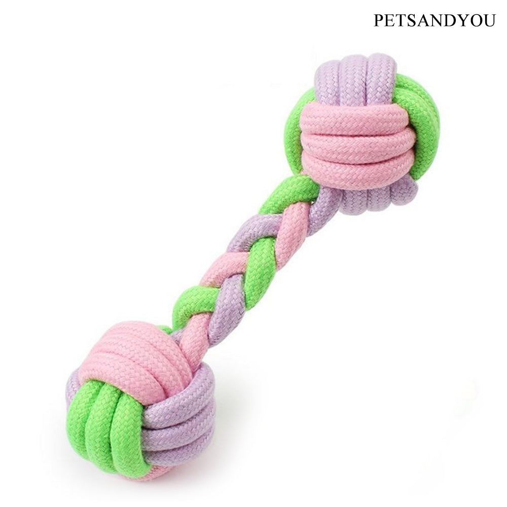 PETSANDYOU Pastel Color Dumbbell Rope Dog Toy, Braided Cotton Tug of War Interactive Chew Toy for Puppies Small Medium Dogs Teething Dental Cleaning