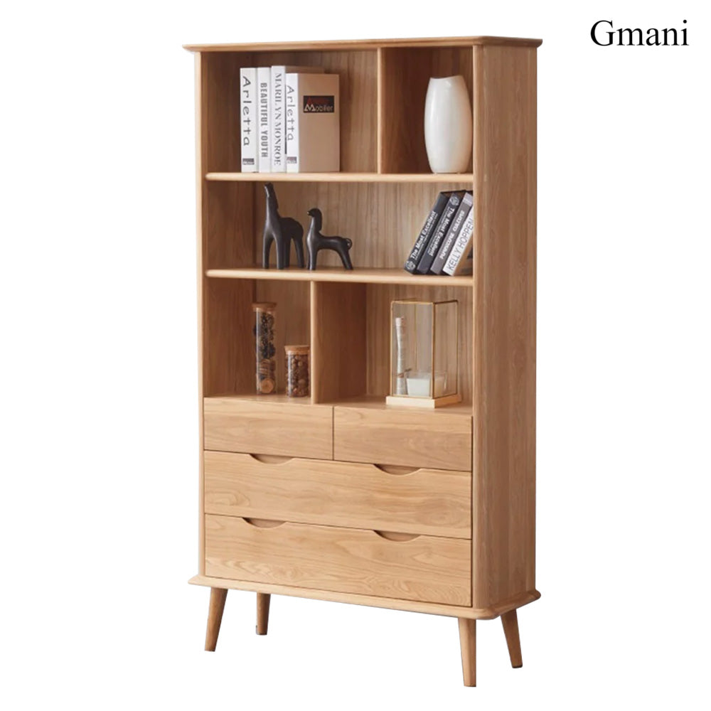 Gmani solid wood floor to ceiling bookshelf, Nordic grid storage cabinet, living room, study, multi-layer storage display cabinet