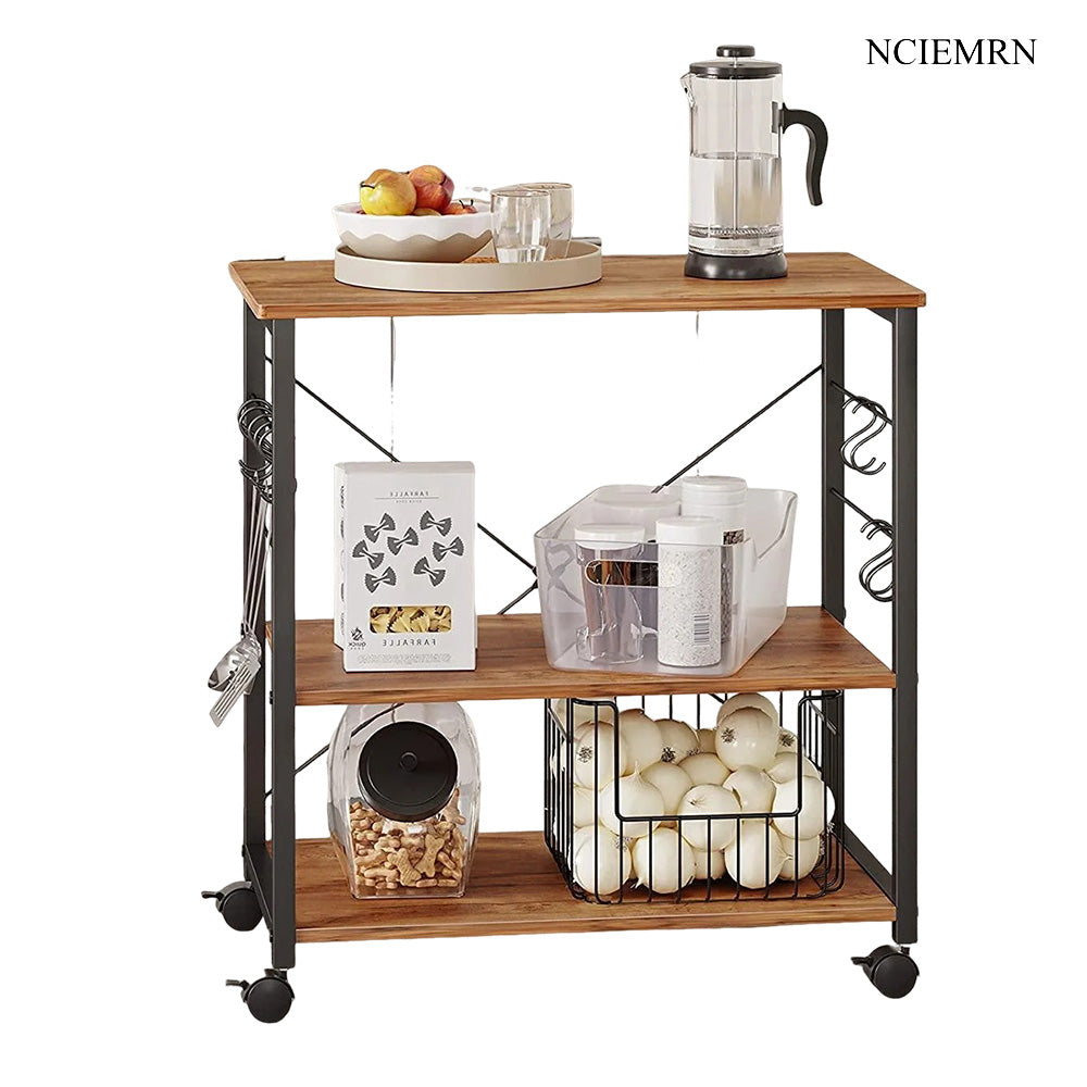 NCIEMRN Three story wheeled kitchen movable storage rack