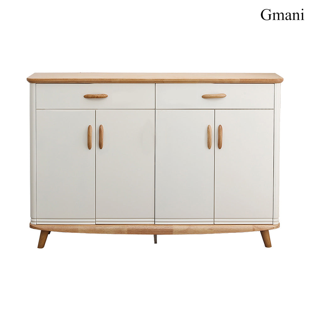 Gmani Cream & Natural Wood Sideboard Cabinet, Nordic Style Storage Cabinet with Drawers & Doors, Perfect for Living Room, Kitchen, Entryway
