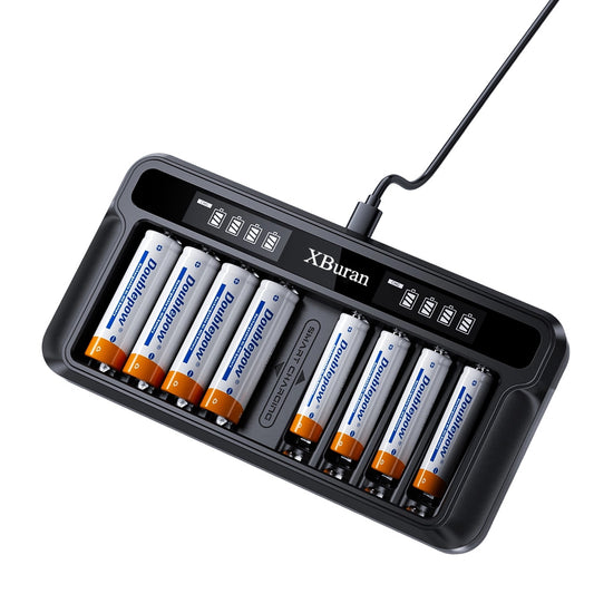 Xburan 8-slot AA battery charger, USB high-speed charging, independent slot
