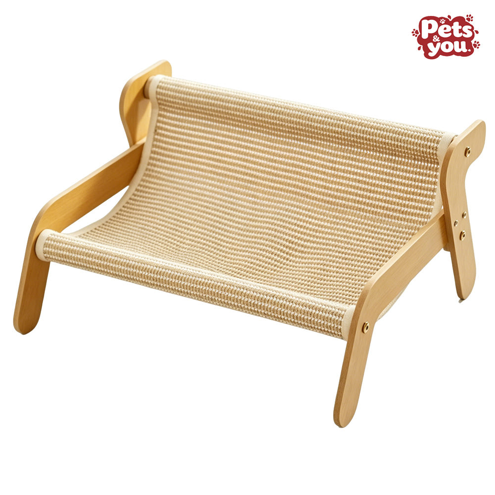 pets&you Solid Wood Elevated Cat Bed Sofa, Multi-Angle Adjustable Sisal Mat Cat Scratcher Lounge Chair for Indoor Cats Rest & Claw Grinding