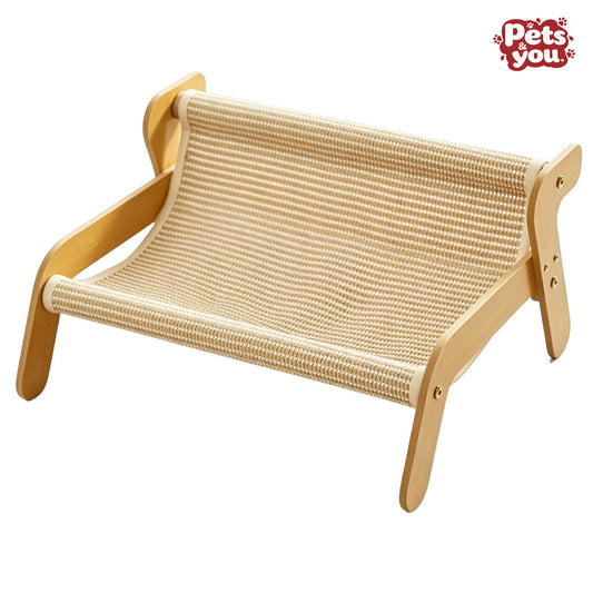 pets&you Solid Wood Elevated Cat Bed Sofa, Multi-Angle Adjustable Sisal Mat Cat Scratcher Lounge Chair for Indoor Cats Rest & Claw Grinding