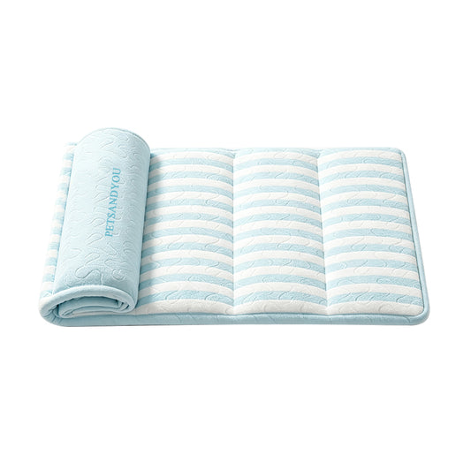 PETSANDYOU Soft Striped Coral Fleece Pet Mat, Foldable Washable Cooling Warm Bed Pad for Cats Dogs Small Rodents, Portable Travel Pet Sleeping Cushion