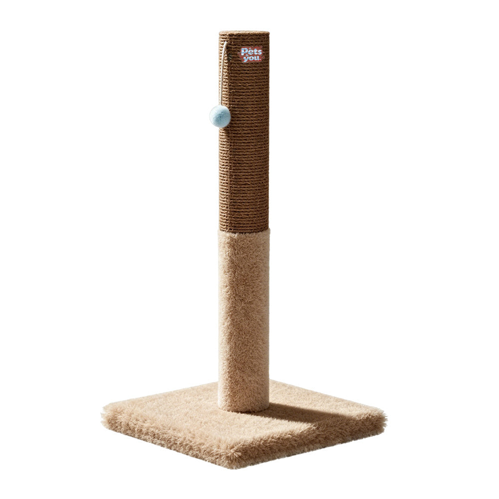pets&you Tall Vertical Sisal Cat Scratching Post, Plush Wrapped Kitten Scratch Tower with Hanging Pom Pom Toy, Anti-Tip Stable Base for Indoor Cats Claw Grinding & Boredom Relief