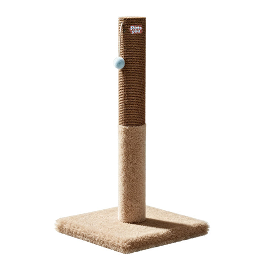 pets&you Tall Vertical Sisal Cat Scratching Post, Plush Wrapped Kitten Scratch Tower with Hanging Pom Pom Toy, Anti-Tip Stable Base for Indoor Cats Claw Grinding & Boredom Relief