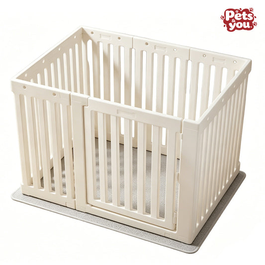 pets&you Indoor Modular Plastic Pet Playpen, Adjustable Puppy Dog Cat Fence Gate with Lock Door, Safe Enclosure for Small Medium Pets Training & Activity