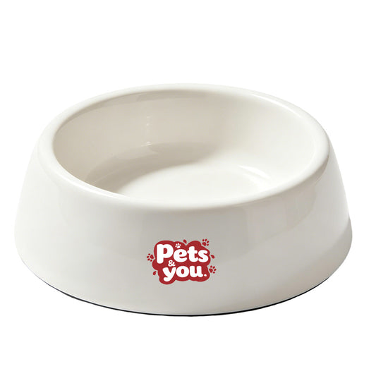 pets&you White Glossy Dog Bowl, Wide Tilted Non-Slip Single Feeding Dish, Stain Resistant Food Water Bowl for Small Medium Large Dogs & Cats