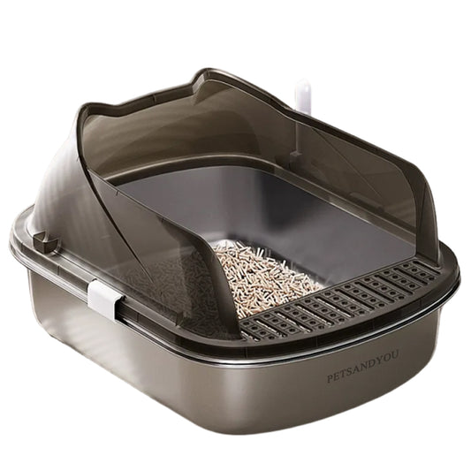 PETSANDYOU Enclosed Stainless Steel Cat Litter Box with Anti-Tracking Step & Odor Control Scoop Holder