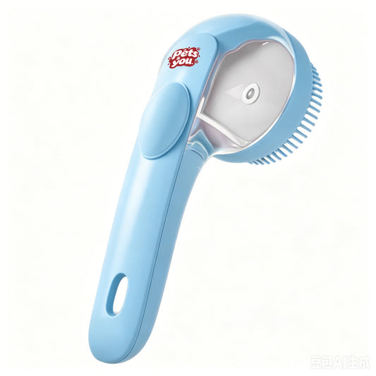 pets&you One Button Self-Clean Pet Brush with Built-In Hair Storage Box, Soft Silicone Pin Grooming Comb for Cats Dogs Deshedding Massage Tool
