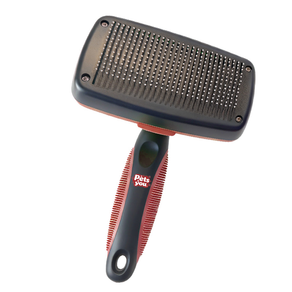 pets&you Self-Cleaning Slicker Pet Brush with Round Soft Pins, Anti-Slip Grooming Comb for Long Short Haired Dogs Cats, Deshedding Brush Removes Loose Tangled Fur