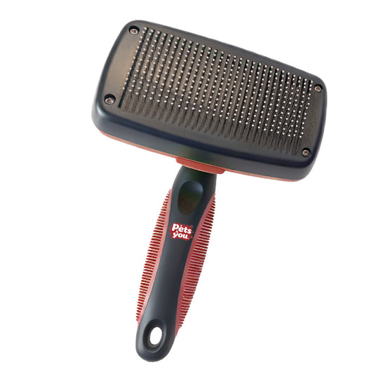 pets&you Self-Cleaning Slicker Pet Brush with Round Soft Pins, Anti-Slip Grooming Comb for Long Short Haired Dogs Cats, Deshedding Brush Removes Loose Tangled Fur
