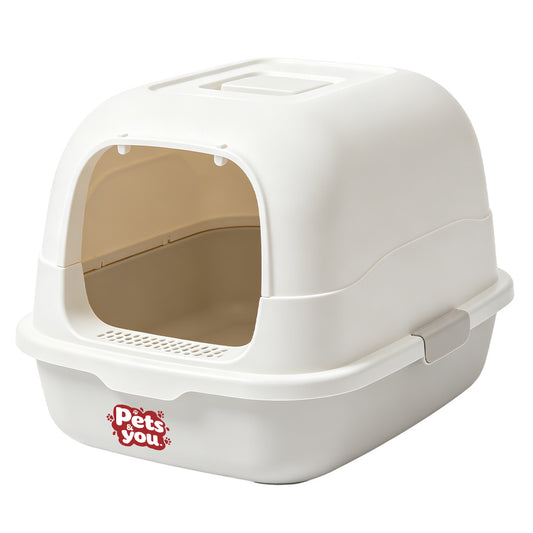 pets&you Fully Enclosed Hooded Cat Litter Box with Anti-Tracking Foot Pedal, Large Covered Cat Toilet with Top Access Lid & Lock Buckle, Odor Isolation Easy Clean Cat Pan for Indoor Cats