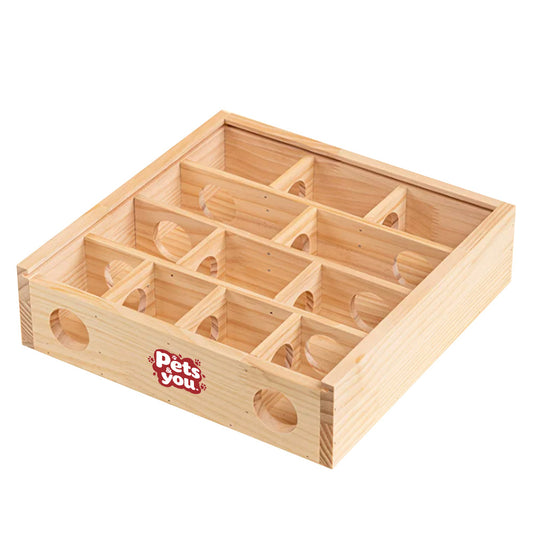 pets&you Natural Pine Wood Hamster Maze Tunnel Box, Multi-Chamber Labyrinth Foraging Enrichment Toy for Syrian Dwarf Hamsters, Gerbils, Mice, Small Rodents Hideout House