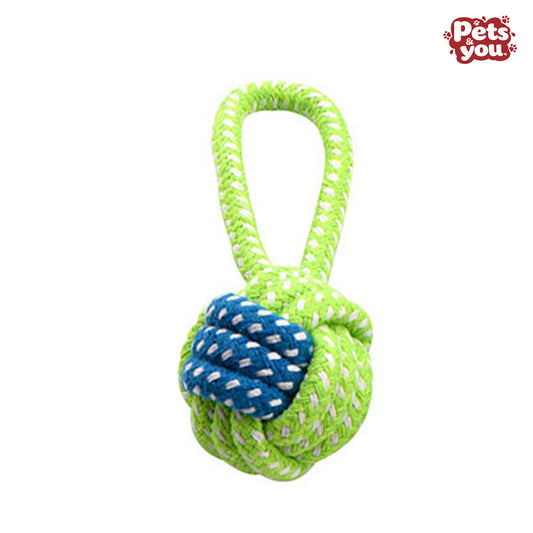 pets&you Loop Handle Braided Rope Ball Dog Toy, Durable Cotton Tug-of-War Interactive Chew Toy, Teeth Cleaning Dental Toy for Puppies Small Medium Dogs Teething Anxiety Relief