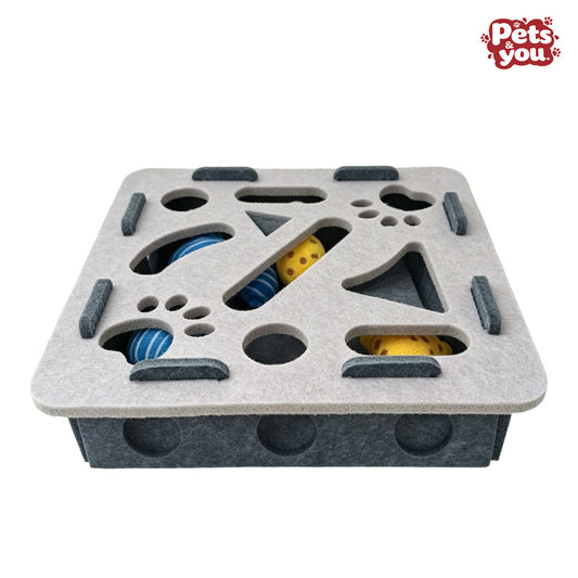 pets&you Double-Layer Felt Pet Snuffle Maze Puzzle Box, Interactive Foraging Hide Food Toy, Slow Feeder Enrichment Game for Dogs & Cats Stress Relief