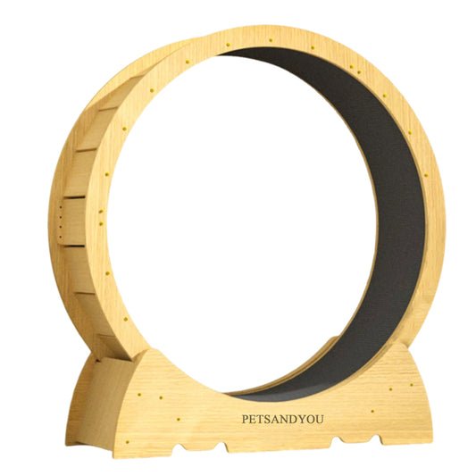 PETSANDYOU Solid Wood Cat Exercise Wheel, Silent Running Treadmill Wheel with Scratching Pad for Indoor Cats Weight Loss Relieve Anxiety