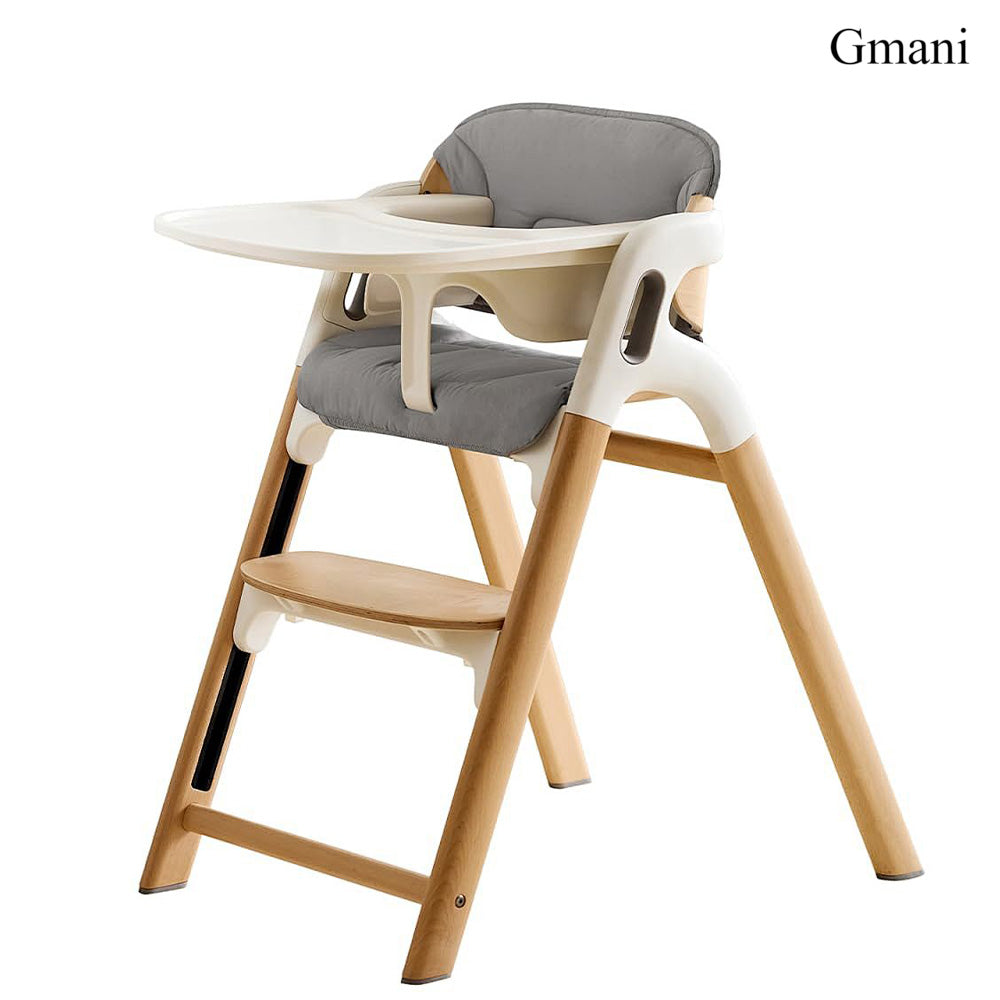 Gmani solid wood convertible baby high chair, three in one adjustable feeding high chair for young children with detachable tray and soft cushion, can be converted into a children's office chair, suitable for family dining