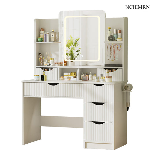 NCIEMRN Soft Light LED Dressing Table | Large Capacity Partition Storage