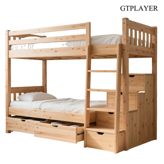 GTPLAYER Twin Bunk Bed with Ladder Wood Color No Box Spring Need