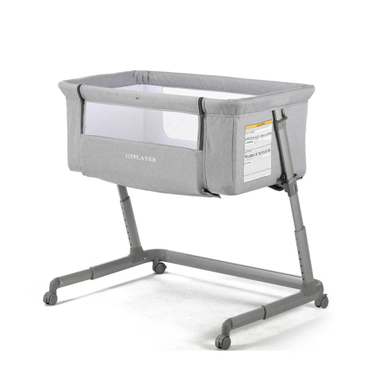 GTPLAYER Height Adjustable Crib Easy Folding Portable Bedside Crib for Newborn Infant