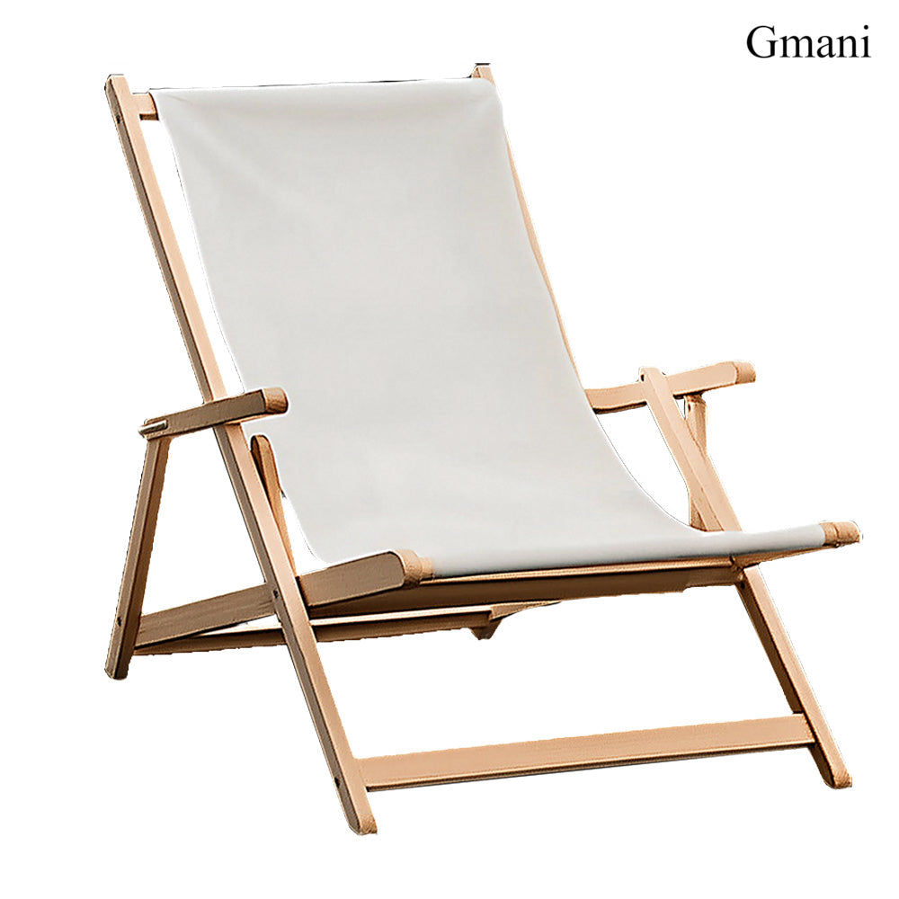 Gmani Foldable Solid Wood Sling Lounge Chair, Adjustable Reclining Beach Deck Chair for Patio, Balcony, Backyard & Outdoor Camping