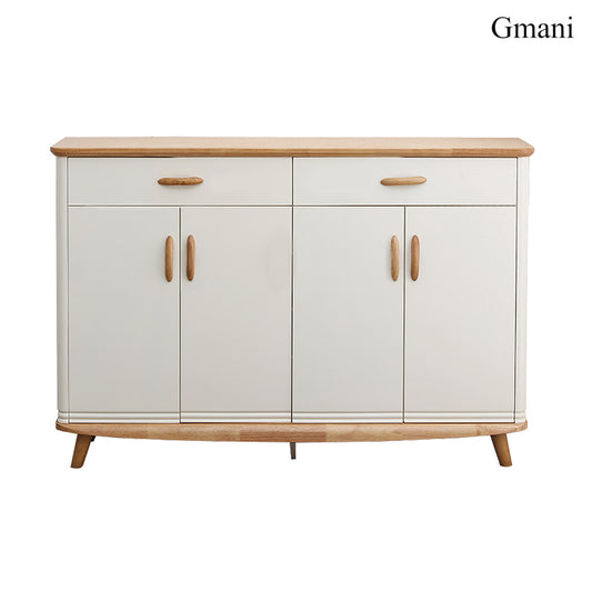 Gmani Cream & Natural Wood Sideboard Cabinet, Nordic Style Storage Cabinet with Drawers & Doors, Perfect for Living Room, Kitchen, Entryway